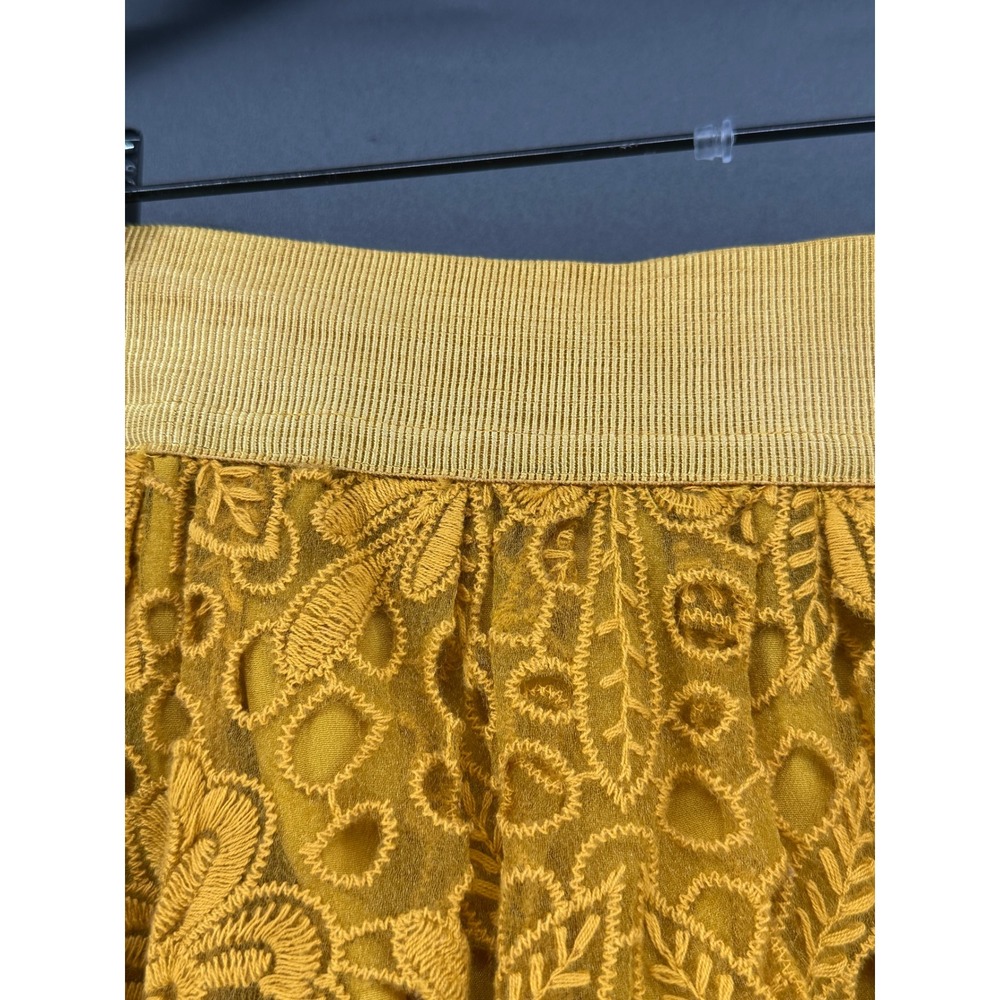 Ann Taylor Mustard Yellow Floral Eyelet Lace Midi Skirt Size 12 A-Line - Picture 8 of 9
